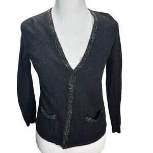Talbots Black Beaded Trim Cardigan Sweater Women’s Small Elegant Knit